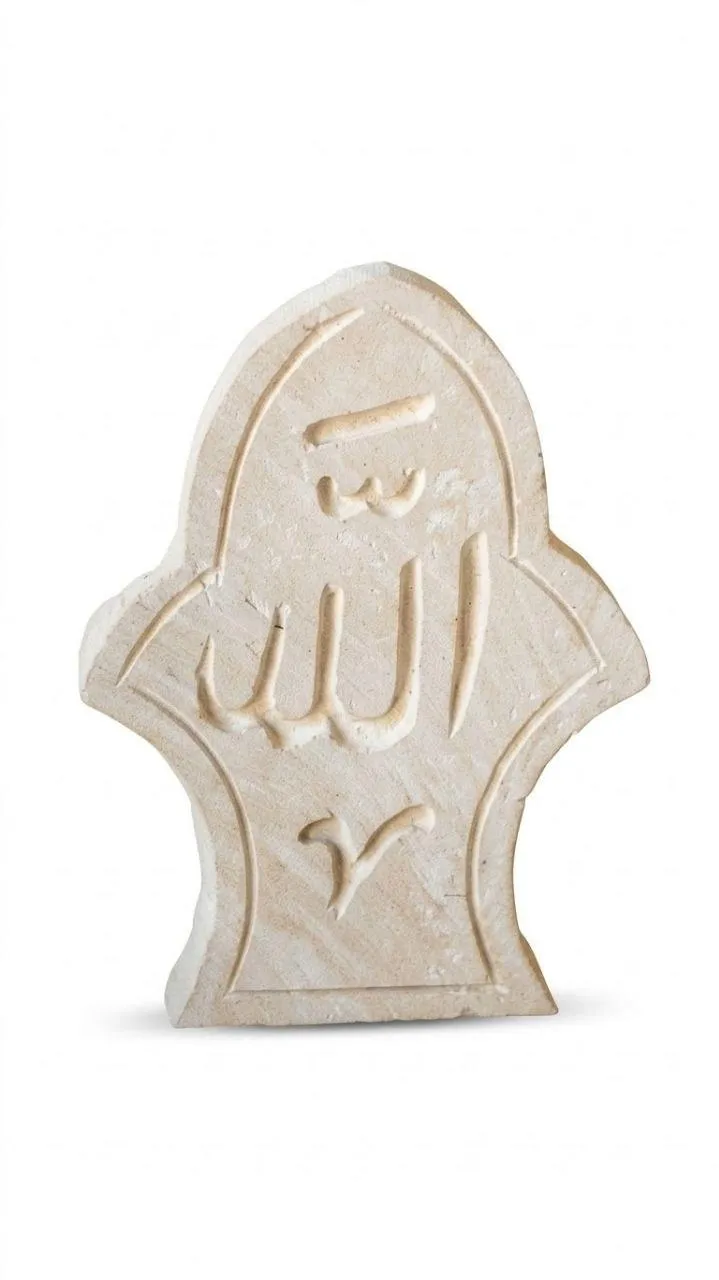 لوحة حجرية من الحجر الكريمي بنقش لفظ الجلالة